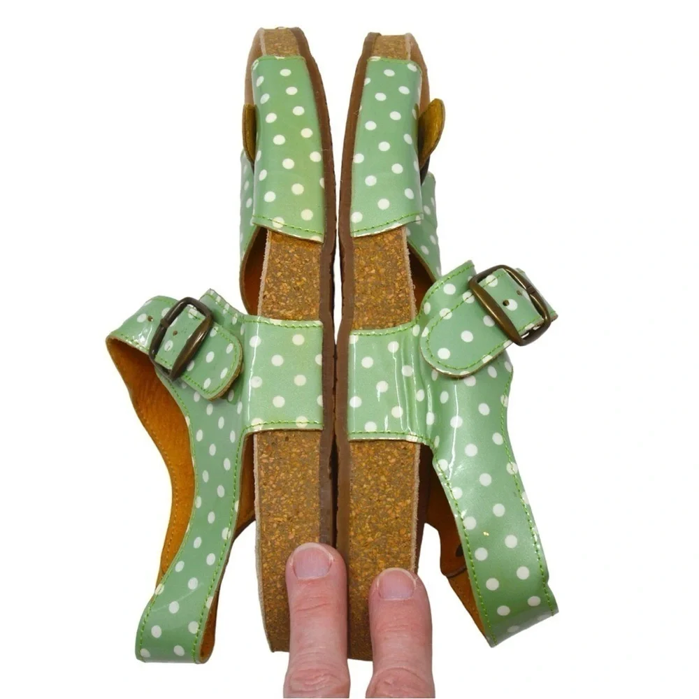 PePe Leather Mint & White Polka Dot Sandals‎ Birkie Style Footbed Size 39 (8.5)